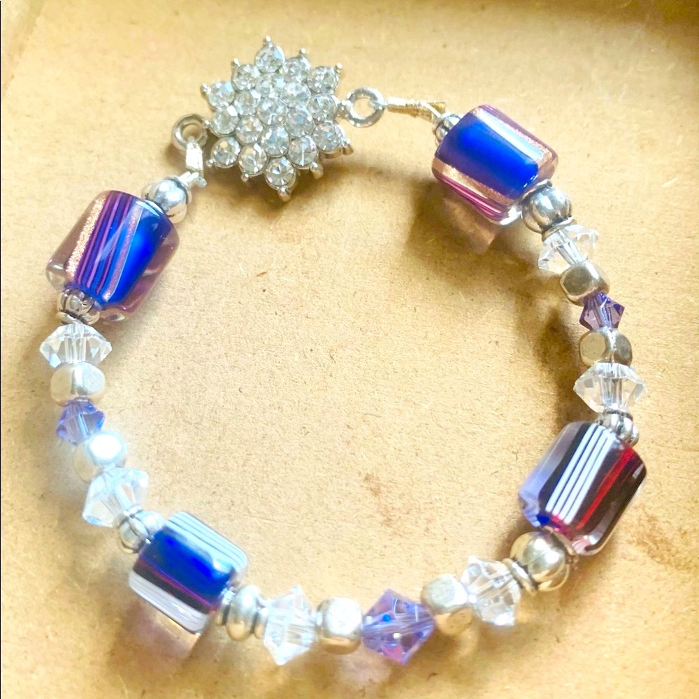 Purple. Cane Glass and Swarovski Bracelet